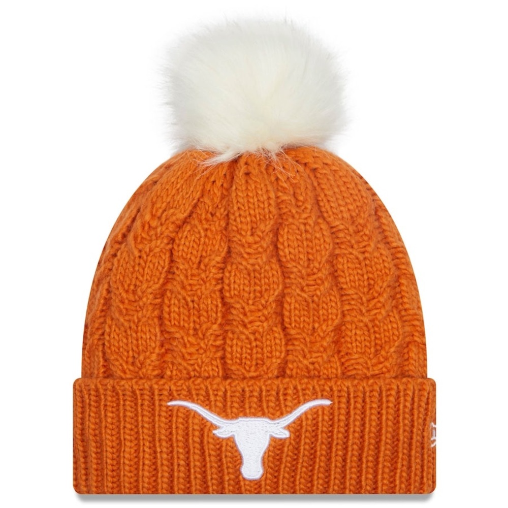 New Era Orange Texas Longhorns Fluffy Cuffed Pom Knit Hat